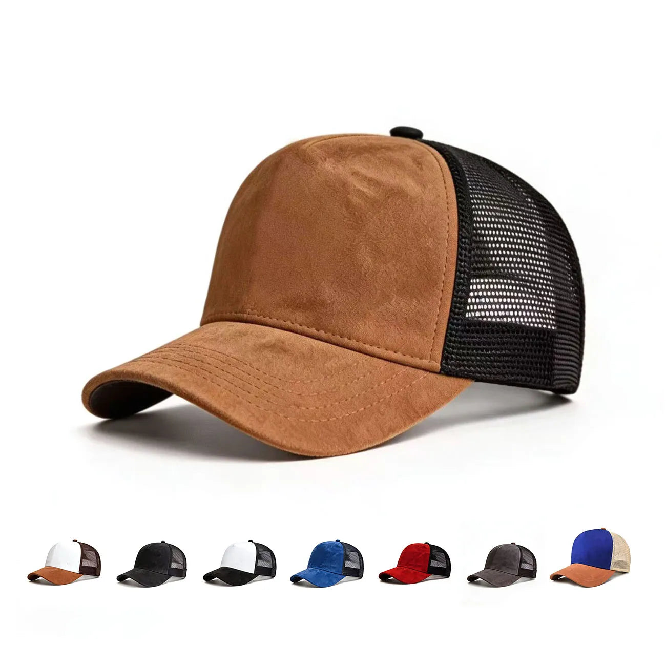 Summer Mesh Baseball Cap Women Men Solid Suede Patch Snapback Hat Casual Breathable Unisex Street
