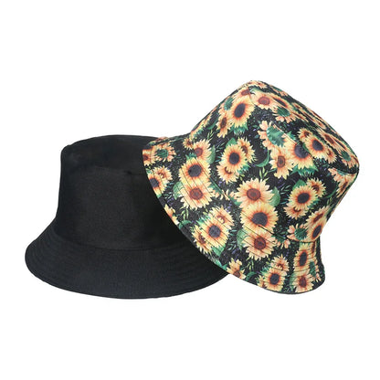 Women Sunflower Print Cotton Bucket Hats Spring Summer Girl Lady Outdoor Panama Fisherman Cap Hat