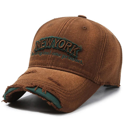 Vintage Old Hole Embroidery Letters Cowboy Baseball Cotton Soft Top Men S Women Spring Summer Casual