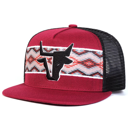 Unisex Personalized Bull Head Embroidery Hip-Hop Net Hats Spring Summer Outdoor Adjustable Casual