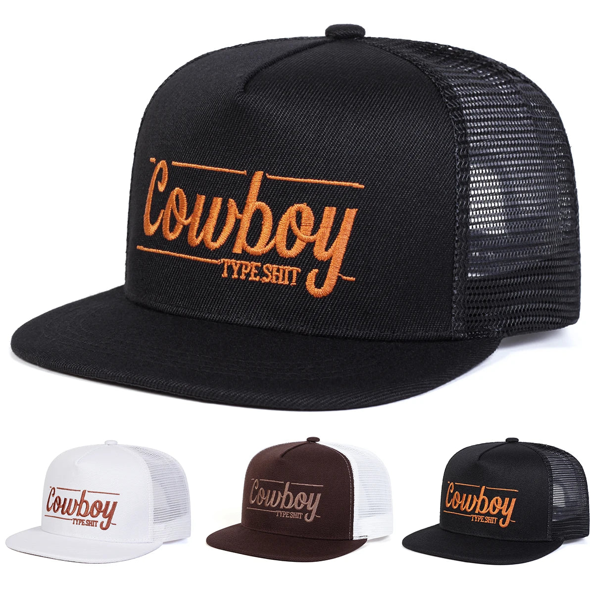 Unisex Cowboy Letter Embroidery Hip-Hop Net Hats Spring Summer Outdoor Adjustable Casual Baseball
