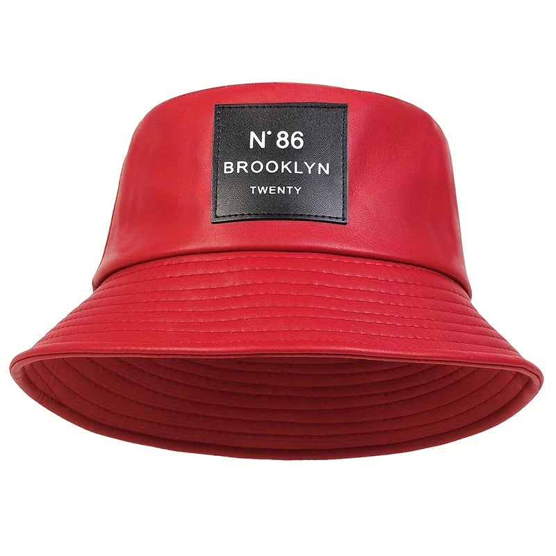 Unisex Brooklyn Panama Bucket Hat Pu Leather Fisherman Outdoor Travel Sunscreen Hats Men Women