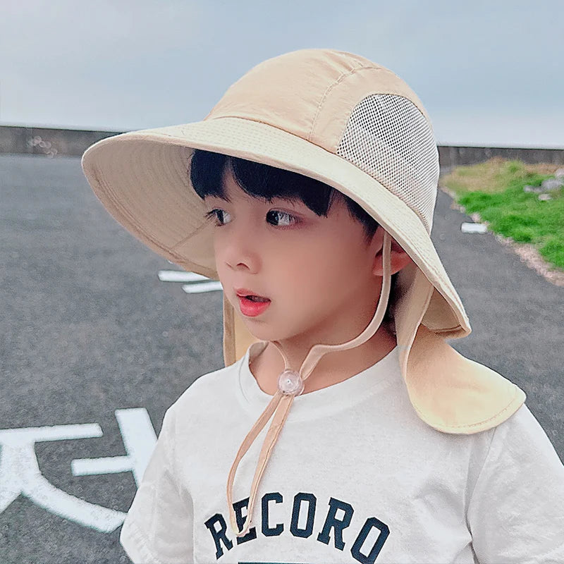 Xinbaoguan 100% Polyester Spring/Summer Outdoor Sunscreen for Boys and Girls, Big brim Shawl, Neck Protection Fisherman's Hat