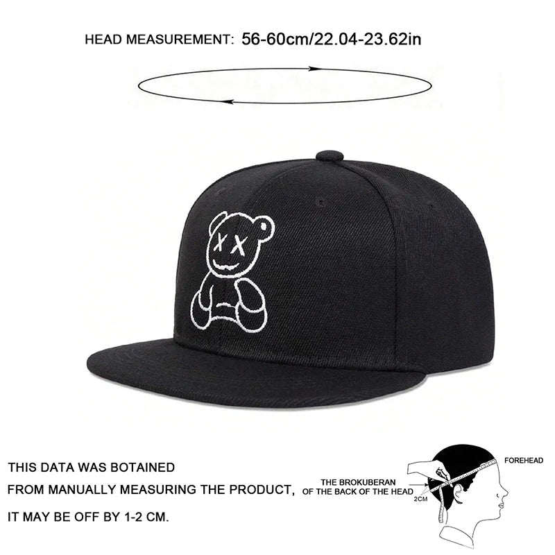 Unisex Xx Little Bear Embroidery Hip-Hop Hats Spring Autumn Adjustable Casual Snapback Baseball Caps