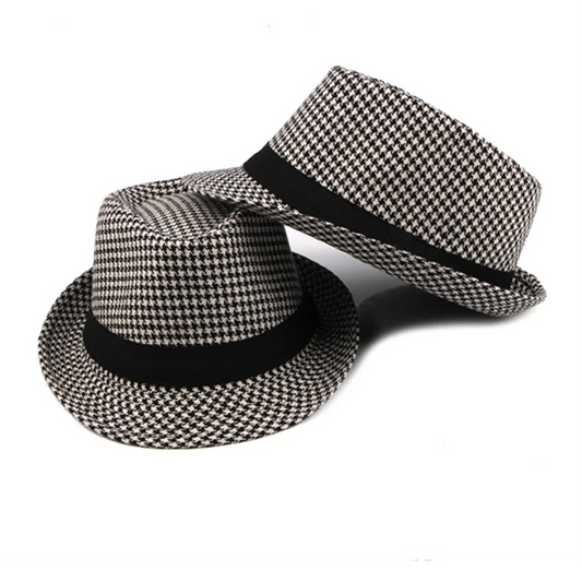 Spring Summer New Vintage Checked Top Hat Men's Middle-aged and Elderly Woolen Gentleman's Hat Jazz Hat