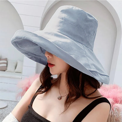 Women S Hat Bucket Panamanian Four Seasons Fisherman Big Brim Double-Sided Sun Visor C