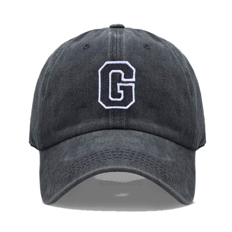 Initial Letter A-Z Embroider Baseball Cap Men Womne Washed Cotton Dad Hat Team Sport Visors Snapback