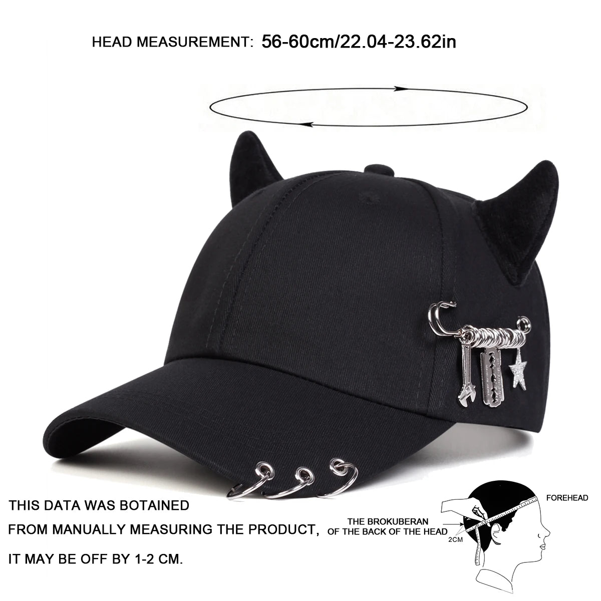 Unisex Lron Ring Cow Horn Personality Baseball Caps Spring Autumn Outdoor Adjustable Casual Hats