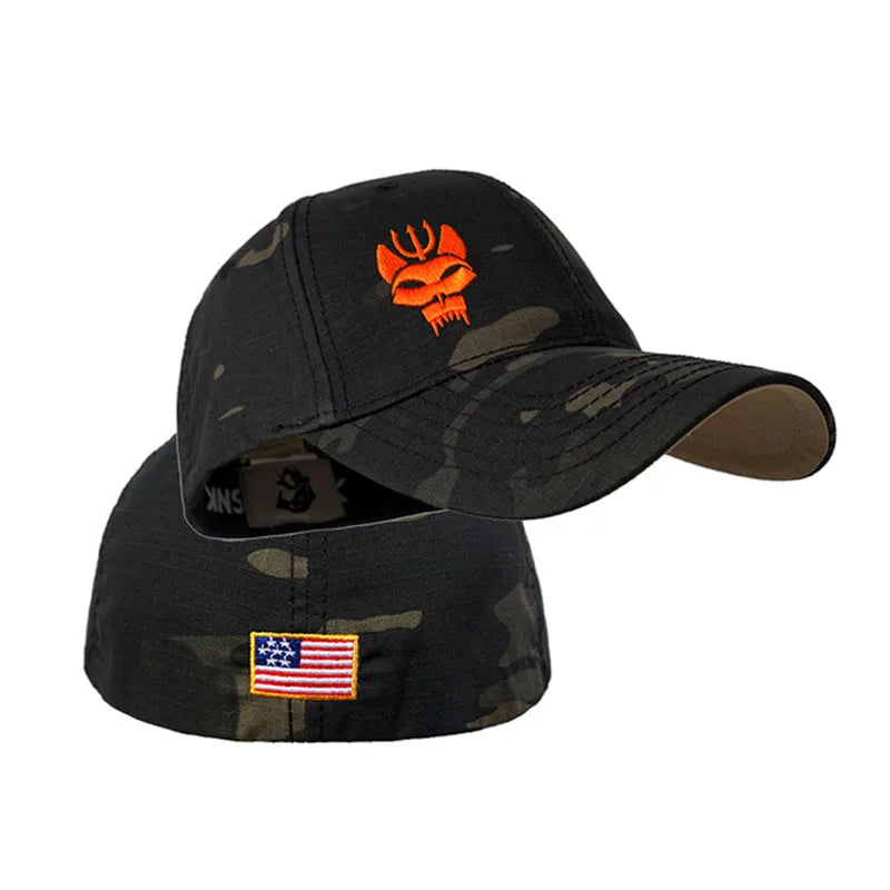 Unisex Forked Wolf Embroidery Snapback Camouflage Baseball Caps Spring Autumn Outdoor Adjustable