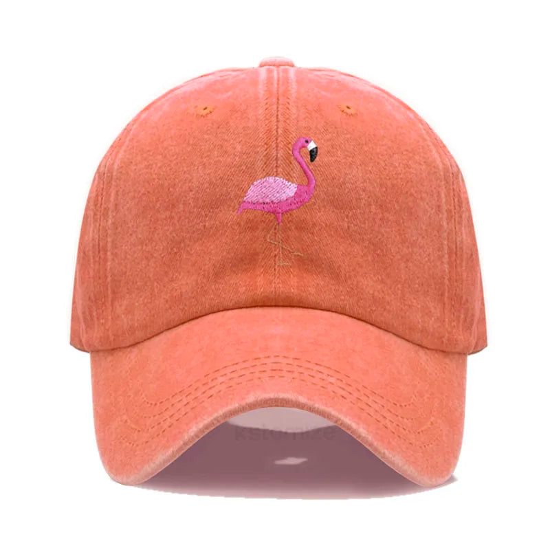 Animal Embroidery Flamingo Baseball Caps Men Women Retro Soft Washed Cotton Dad Hat Snapback Cap