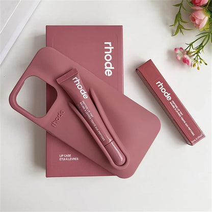 RHODE Lip Gloss Phone Case Set for iPhone 11–17 – Silicone Makeup Case with Box