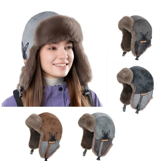 Lei Feng Hat for Men Women Winter Fleece-Lined Thickened Warm Cycling Ear Protection Hat Outdoor Windproof Skiing Aviator Hat