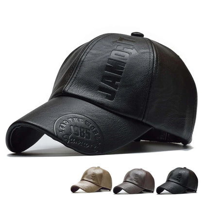 Men Vintage Adjustable Baseball Cap Pu Leather Snapback Hat Para Hombre Mens Trucker Caps Dad Winter