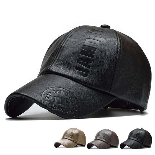 Men Vintage Adjustable Baseball Cap Pu Leather Snapback Hat Para Hombre Mens Trucker Caps Dad Winter