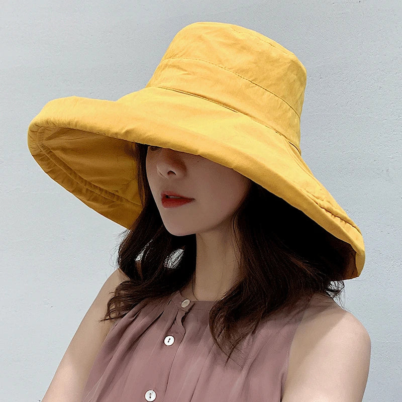 Women S Hat Bucket Panamanian Four Seasons Fisherman Big Brim Double-Sided Sun Visor C