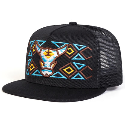 Unisex Ox Head Embroidery Hip-Hop Net Hats Spring Summer Outdoor Adjustable Casual Baseball Caps