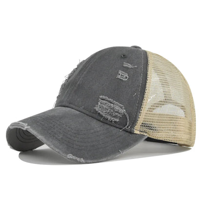 Summer Mesh Hole Baseball Cap Unisex Adjustable Washed Cotton Retro Casual Outdoor Sports Sun Hat