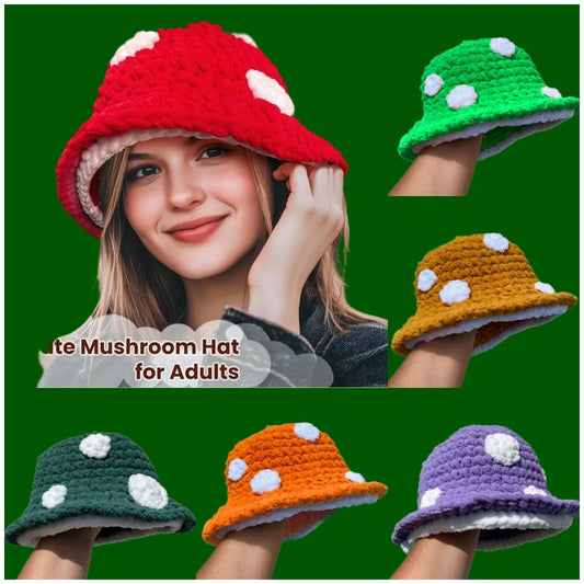Christmas Fall Winter Crochet Bucket Hat Unisex Cute Mushroom Berets For Women Warm Fluffy Handmade Knitted Hats Gift Couple Hat