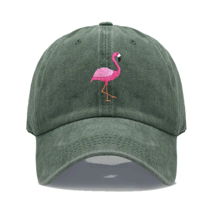 Animal Embroidery Flamingo Baseball Caps Men Women Retro Soft Washed Cotton Dad Hat Snapback Cap