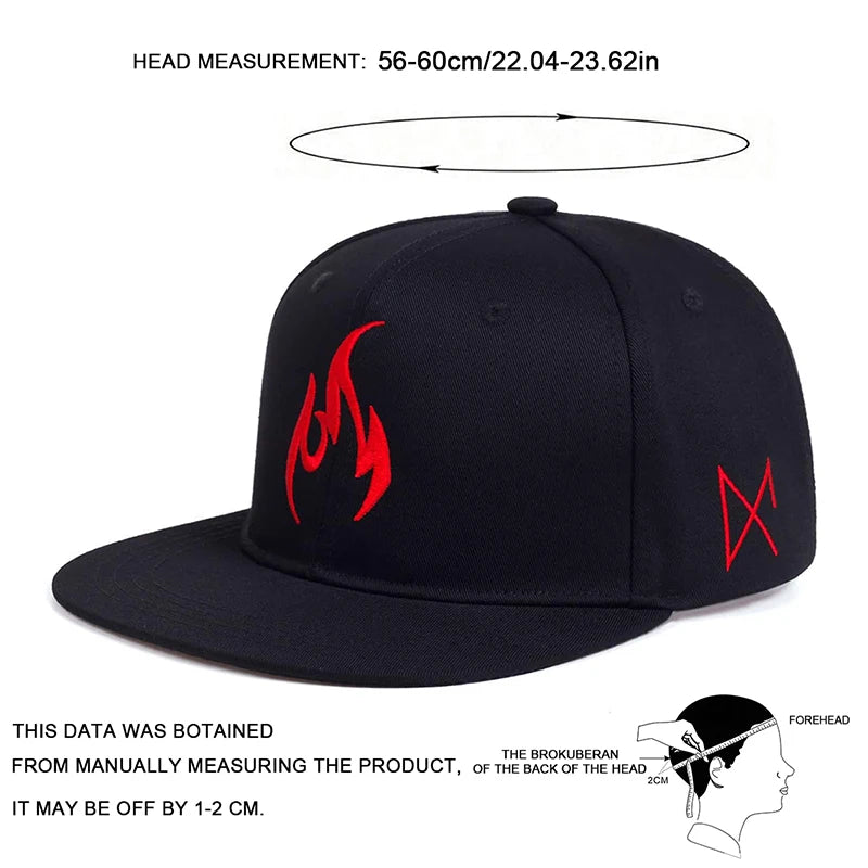 Unisex Flame Embroidery Hip-Hop Hats Spring Autumn Adjustable Casual Snapback Baseball Caps Outdoor