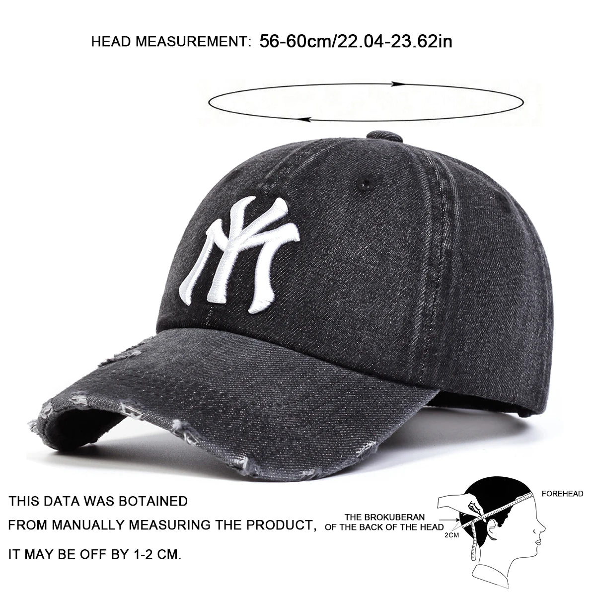 Unisex Letter Embroidery Hole Denim Baseball Caps Spring Autumn Outdoor Adjustable Casual Hats