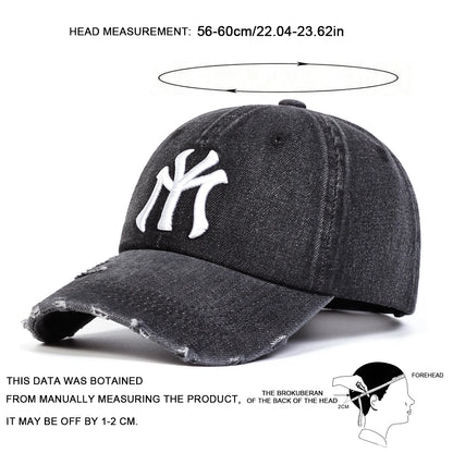 Unisex Letter Embroidery Hole Denim Baseball Caps Spring Autumn Outdoor Adjustable Casual Hats