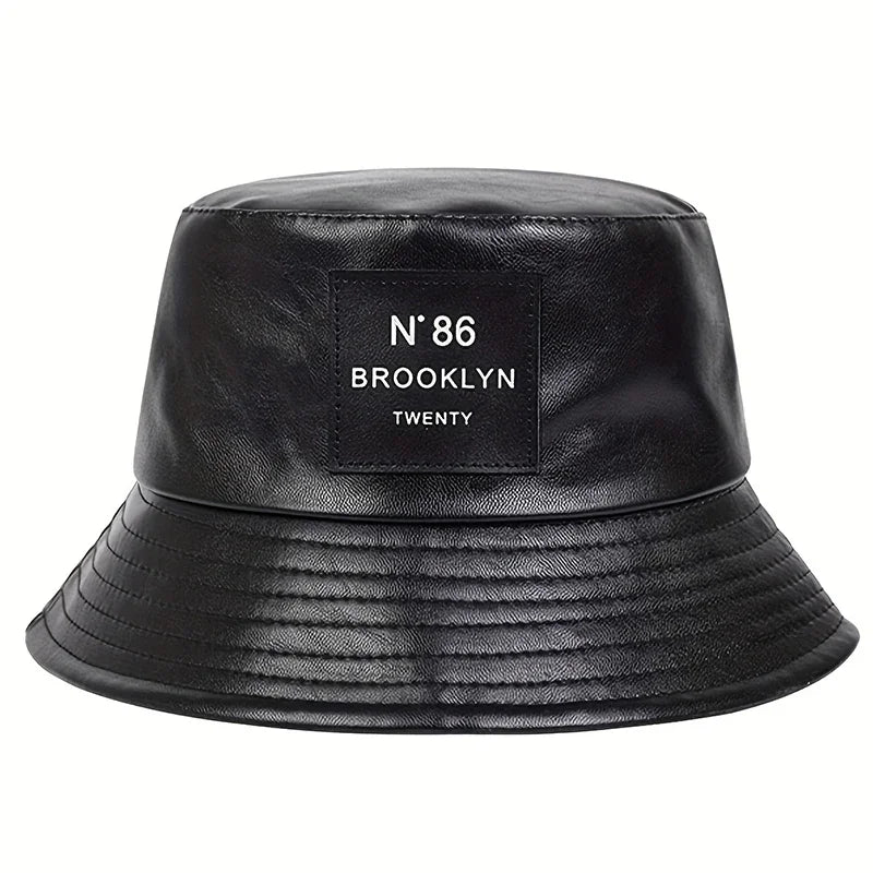 Unisex Brooklyn Panama Bucket Hat Pu Leather Fisherman Outdoor Travel Sunscreen Hats Men Women