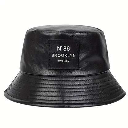 Unisex Brooklyn Panama Bucket Hat Pu Leather Fisherman Outdoor Travel Sunscreen Hats Men Women