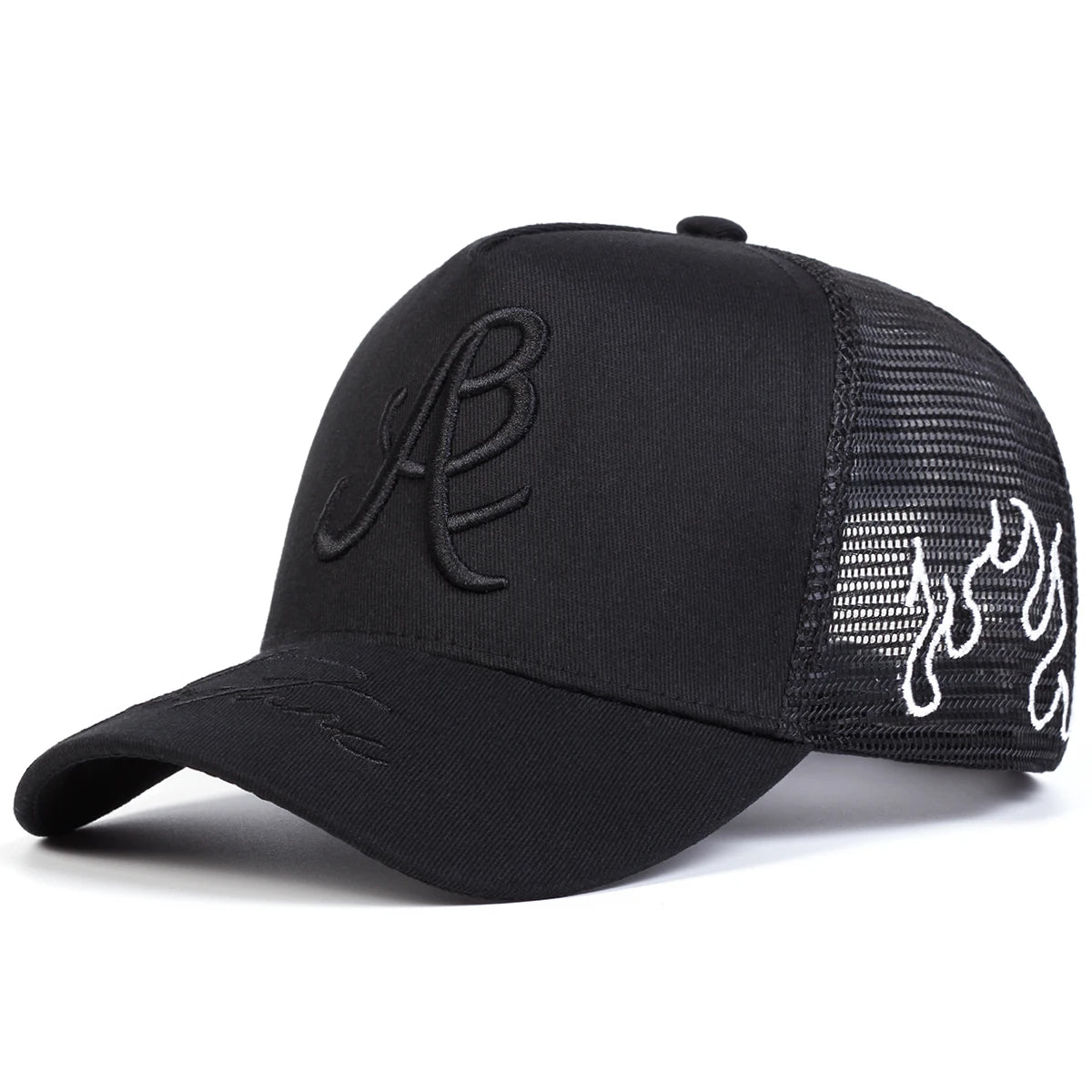 Unisex Personality Letter Embroidery Side Flame Baseball Net Caps Spring Summer Outdoor Adjustable