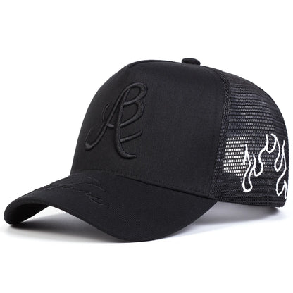 Unisex Personality Letter Embroidery Side Flame Baseball Net Caps Spring Summer Outdoor Adjustable