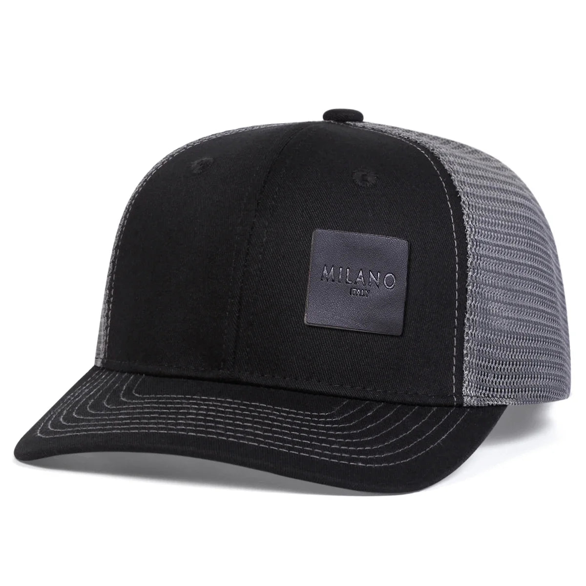 Unisex Milano Letter Black Leather Label Baseball Net Cap Spring Summer Outdoor Adjustable Casual