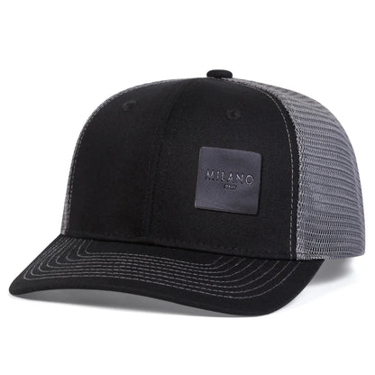 Unisex Milano Letter Black Leather Label Baseball Net Cap Spring Summer Outdoor Adjustable Casual