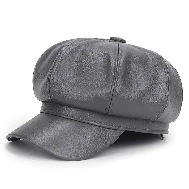 Women Pu Leather Berets Cap Hat Black Red Outdoor Adjustable Female Autumn Winter Casual Lady