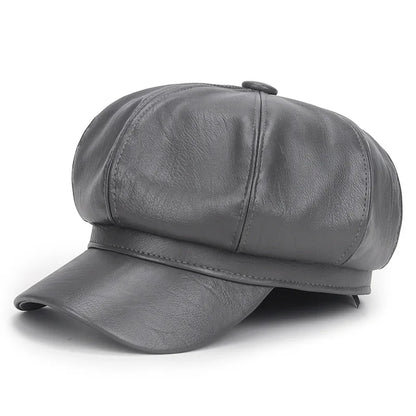 Women Pu Leather Berets Cap Hat Black Red Outdoor Adjustable Female Autumn Winter Casual Lady