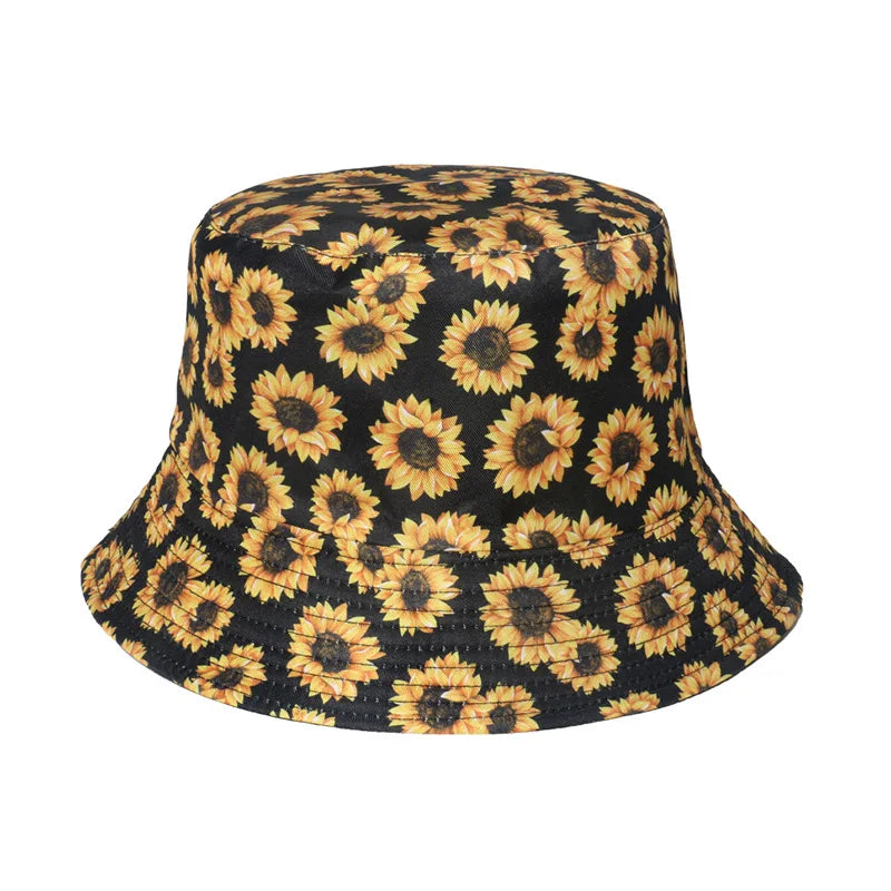 Women Sunflower Print Cotton Bucket Hats Spring Summer Girl Lady Outdoor Panama Fisherman Cap Hat