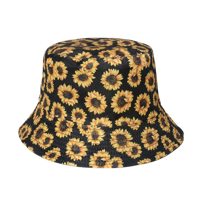 Women Sunflower Print Cotton Bucket Hats Spring Summer Girl Lady Outdoor Panama Fisherman Cap Hat