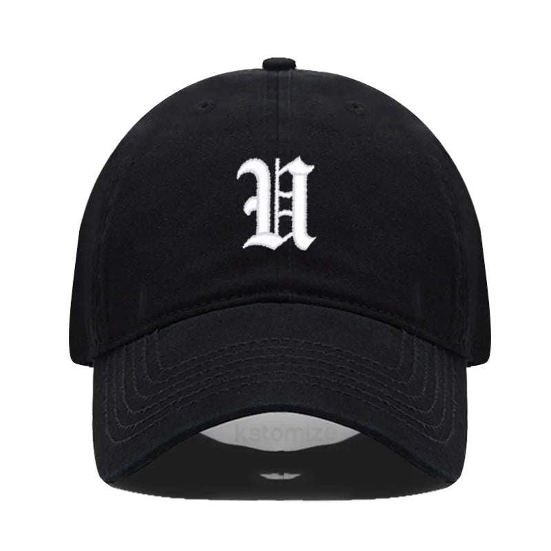 Old English Letter A-Z Embroider Baseball Cap Men Womne Soft Cotton Team Sport Visors Snapback Caps