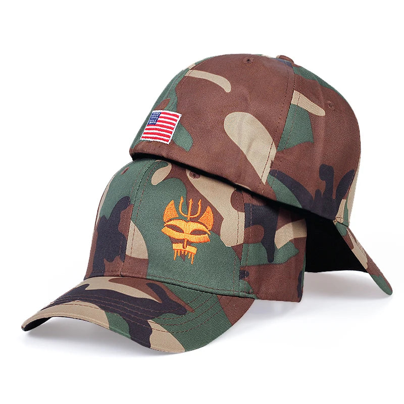 Unisex Forked Wolf Embroidery Camouflage Baseball Caps Spring Autumn Outdoor Adjustable Sunscreen
