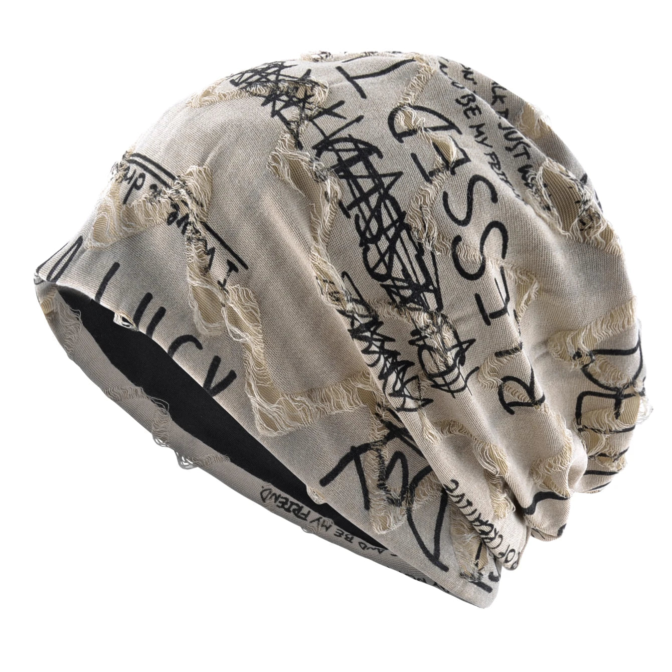 Letter Print Beanie Hats For Women Men Vintage Distressed Cracked Design Wasteland Style Spring Summer Warm Fleece-lined Winter