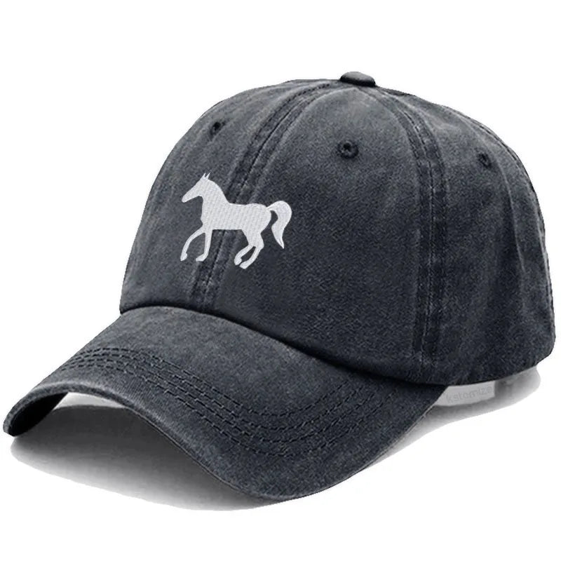 Horse Embroidered Baseball Cap Women Men Adjustable Washed Cotton Dad Hat Unisex Classic Golf Caps