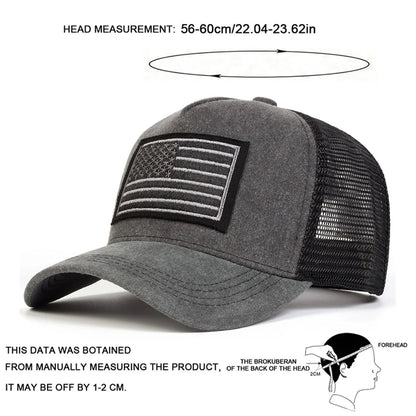 Unisex American Flag Embroidery Washed Baseball Net Caps Spring Summer Outdoor Adjustable Casual