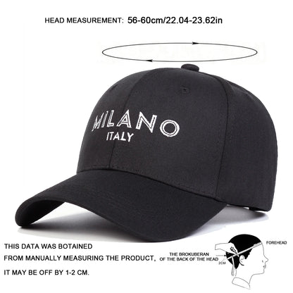 Unisex Milano Letter Embroidery Baseball Caps Spring Autumn Outdoor Adjustable Casual Hats Sunscreen