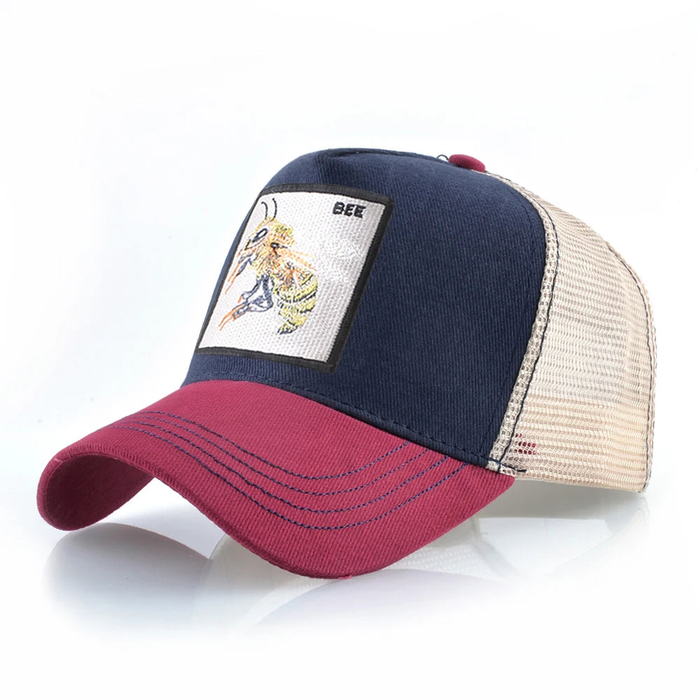 Fashion Unisex Baseball Cap With Embroidery With Bee Patch Men's Snapback Hip Hop Trucker Caps Women Adjustable Sun Visor Hat