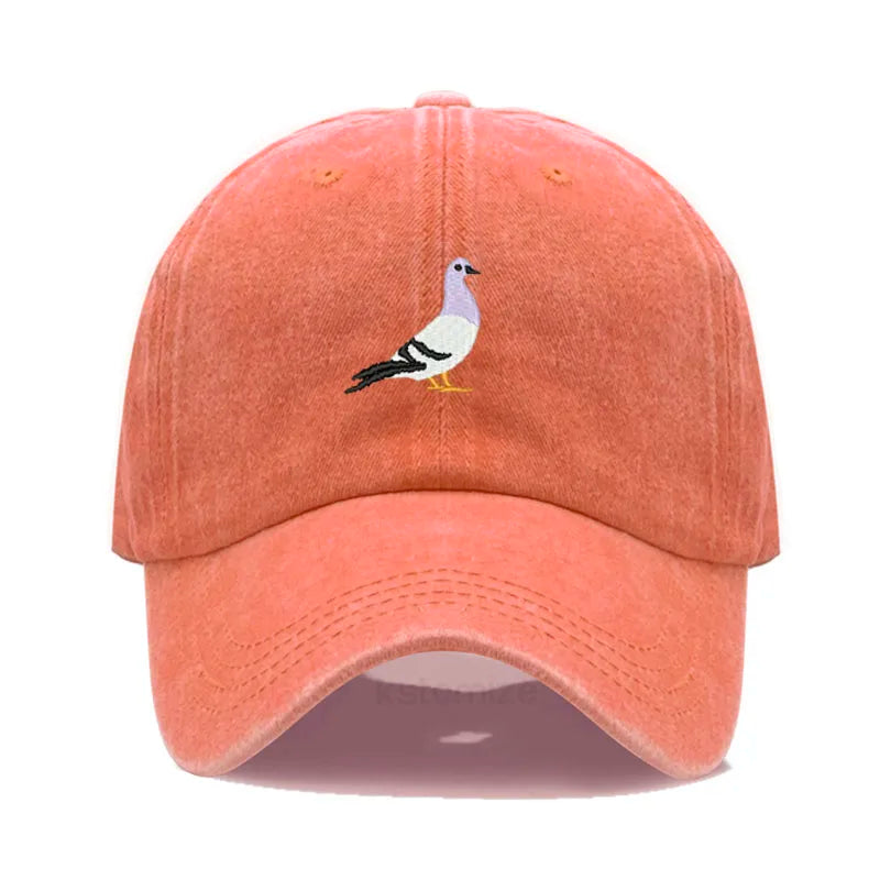 Pigeon Embroidery Baseball Cap Women Men Adjustable Soft Washed Cotton Dad Hat Unisex Classic Golf