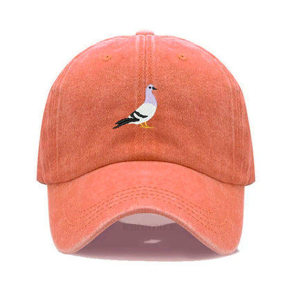 Pigeon Embroidery Baseball Cap Women Men Adjustable Soft Washed Cotton Dad Hat Unisex Classic Golf