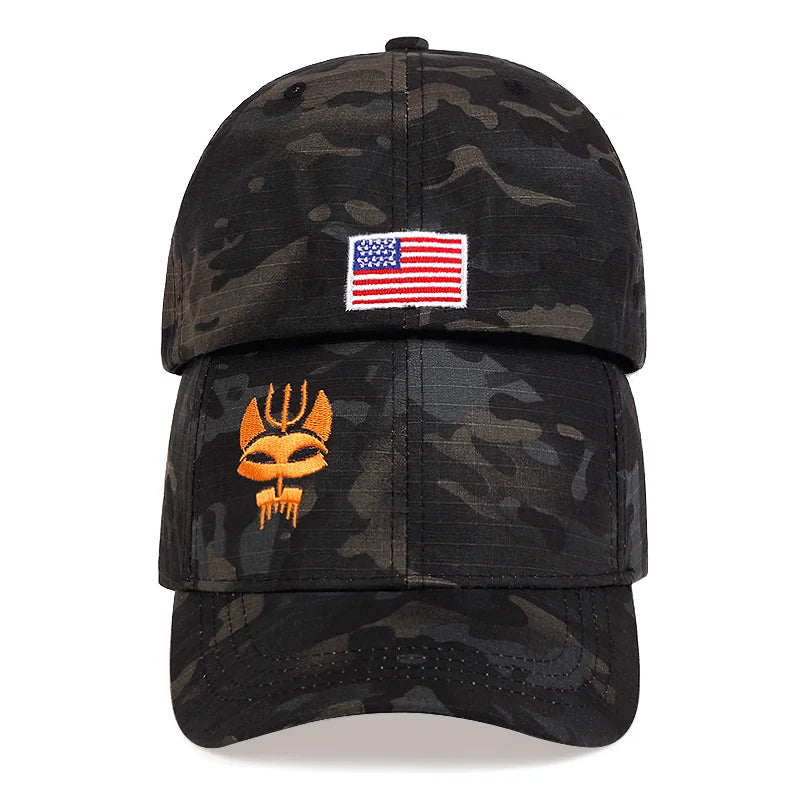 Unisex Forked Wolf Embroidery Snapback Camouflage Baseball Caps Spring Autumn Outdoor Adjustable