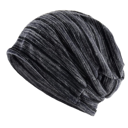 Striped Slouch Beanie Hat For Men Women Single Layer Knitted Highly Elastic Hats Chemo Bonnet Beanies For Large Head Size