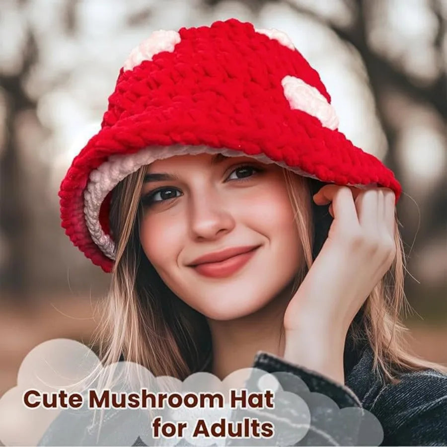 Christmas Fall Winter Crochet Bucket Hat Unisex Cute Mushroom Berets For Women Warm Fluffy Handmade Knitted Hats Gift Couple Hat