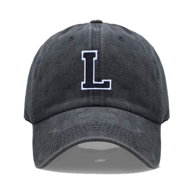 Initial Letter A-Z Embroider Baseball Cap Men Womne Washed Cotton Dad Hat Team Sport Visors Snapback