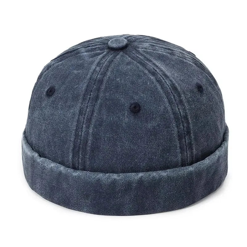 Women Men Solid Cotton Cap Hat Washed Denim Beanie Spring Autumn Retro Adjustable Docker Sailor
